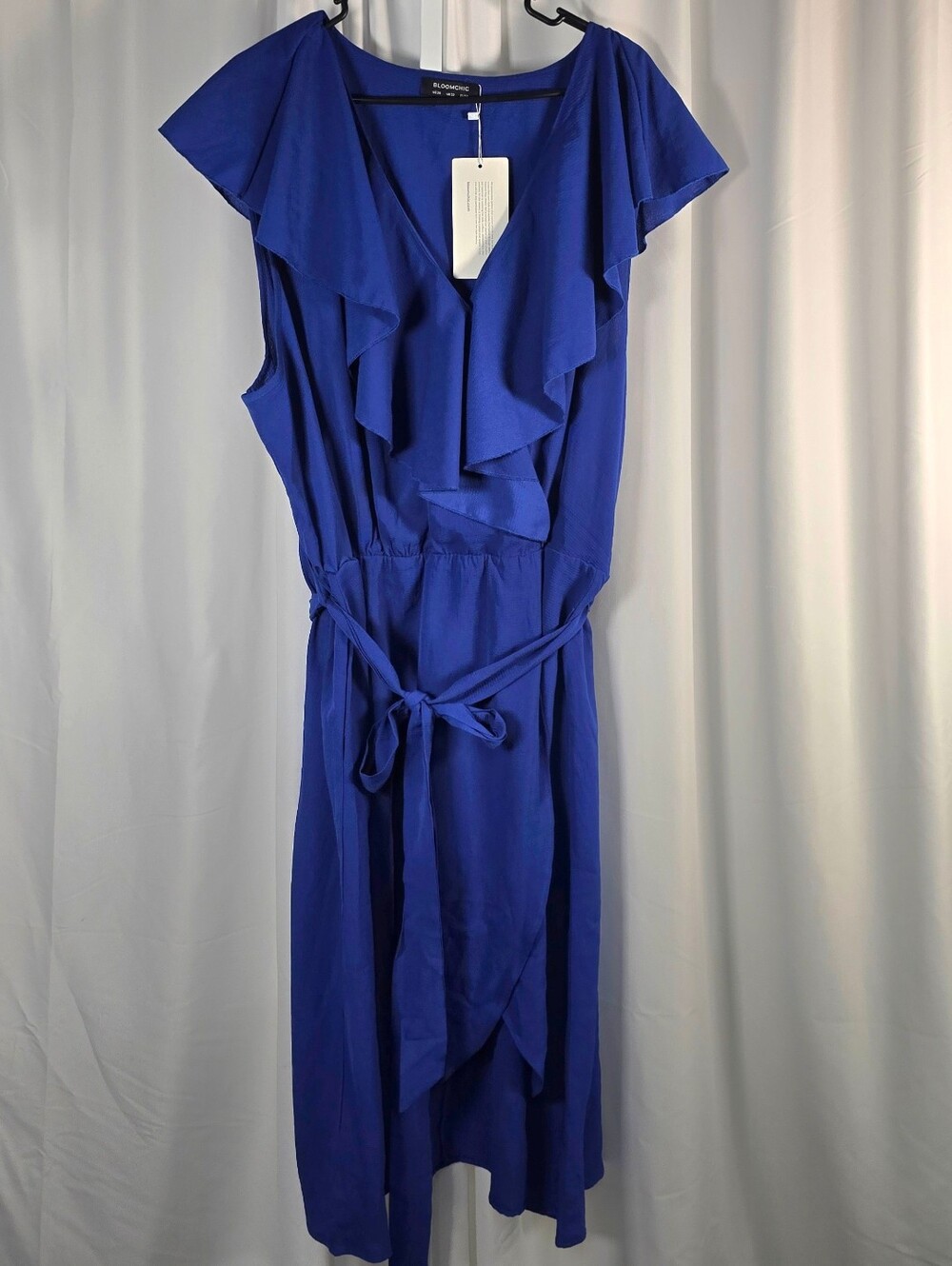BloomChic Dress Womens  Sz 28 Blue Sleeveless Faux Wrap Midi Career Flowy NEW